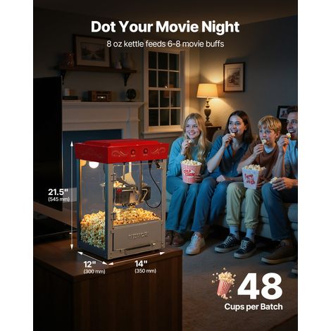 Machine à Pop Corn de Comptoir, Éclateur de Maïs 800 W, Grand Bol en Inox 0,2 kg, 48 Tasses par Lot, avec Commande à 2 Boutons, Paroi en Verre, Porte PC, Pelle Doseuse et Cuillères, Rouge (1/5)