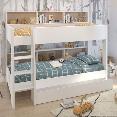 Terre De Nuit – Tiroir de rangement pour lit superposé – Dimensions L163 x P42 x H22 cm – Panneaux de particules – Design moderne blanc