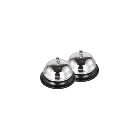 Zwei silberne Tisch-/Thekenglocken, geeignet für Küchen, Empfangsbereiche, Hotels und Restaurants, Maße: 85 x 65 mm. – Crezuo