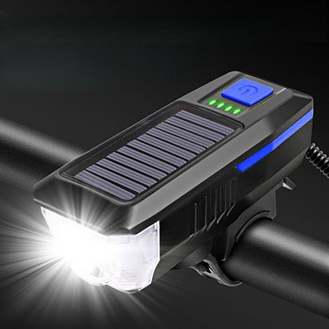 Conjunto de luz nocturna y bocina para bicicleta con energía solar, faro delantero de alta potencia resistente al agua IPX4 para mayor seguridad al montar. (1/3)