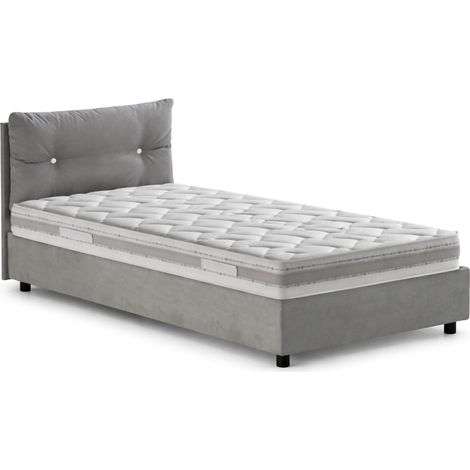 Dmora - Cama individual Daasba, Cama contenedor con revestimiento de tela, 100% Made in Italy, Apertura frontal, con colchón 80x190 cm incluido, Gris