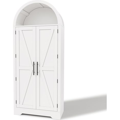 Vitrina aparador alta arqueada de MDF 70x35x170 cm con estantes ajustables blanca HOMVRA (1/5)