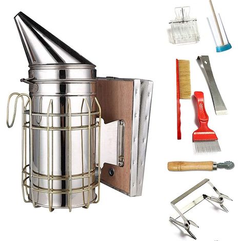 Lot de 8 outils d'apiculture - Fumoir en acier - Grand fumoir - Accessoires d'apiculture - Multicolore (1/5)