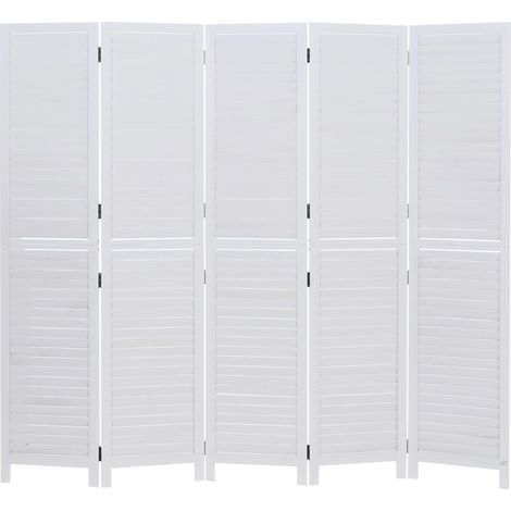 Biombo HHG-514b, separador de ambientes, mampara de protección visual, madera de paulownia vintage, 180 x 200 cm, blanco desgastado (1/5)