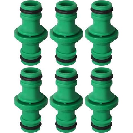 6 Stück Doppelschlauchverbinder, Doppelschlauchverbinder mit Außengewinde, Kunststoff-Schlaucharmaturen zum Verbinden von Gartenschläuchen (Grün) (1/4)