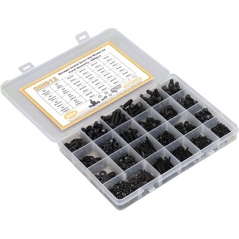 Kit d'assortiment de 884 vis, rondelles et écrous à tête hexagonale creuse en acier au carbone M2 M3 M4 M5 (1/5)