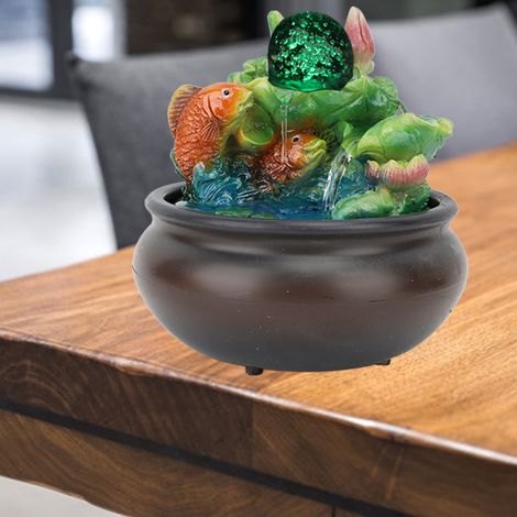 Fuente de mesa decorativa USB, modelo de carpa koi de resina, flujo de agua ajustable con iluminación LED, para sala de estar u oficina. (1/5)