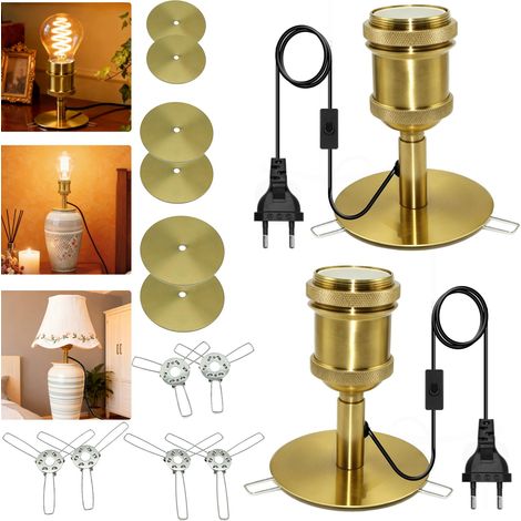 Lampe de Bureau en Métal,2PCS Kit de Lampe pour Transformer Vase en Lampe de Table, Kit Lampe de Bouteille, Douille E27, 240 cm Câble avec Interrupteur et Prise,3 Tailles de Socle,Sans Vase Ampoule (1/5)