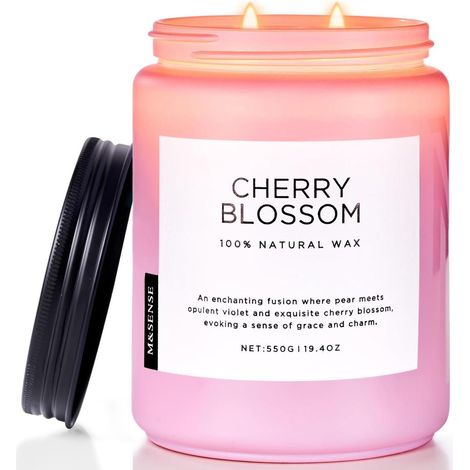Kirschblüte Duftkerze im Glas 550g Natürlich Entspannung Aromatherapie 110h (1/5)