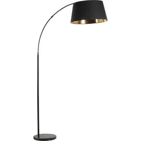 Lampada ad arco da terra per soggiorno moderno Nero con base in marmo color rame Paralume in cotone Yabus (1/5)