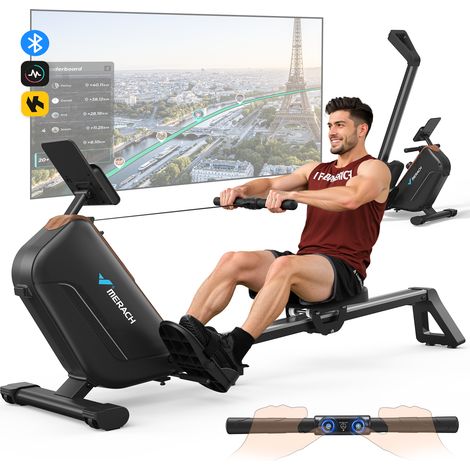 Rameur D'appartement, 16 Niveaux De Résistance Magnétique, Connecté App Zwift et Kinomap, Écran LCD, Max Charge 155 kg, MERACH
