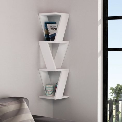 Librería esquinera de pared blanca 85H cm - Zena (1/3)