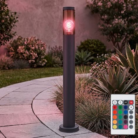 Lampadaire en acier inoxydable lampadaire de jardin d'extérieur anthracite fumé, télécommande dimmable, 1x LED RGB 8,5W 806Lm blanc chaud, DxH 7,6x80 cm (1/5)