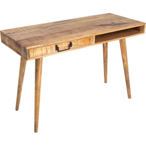 Bureau droit SCANOVA 120 cm en bois massif de manguier verni avec tiroir et niche – Style scandinave (1/5)