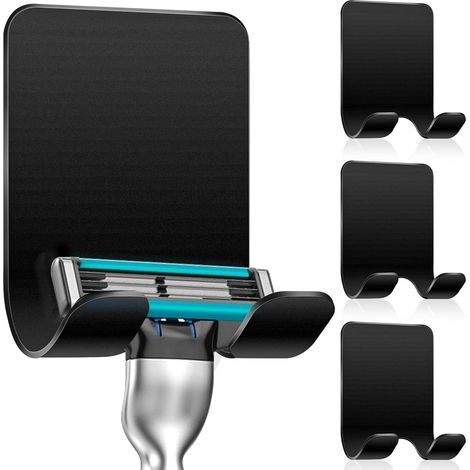 4 PièCes Support De Rasoir Douche, Crochet Autocollant Support De Rasoir Douche Crochet AdhéSif En Acier Inoxydable, Salle De Bain Et Cuisine Porte-Serviette Sans Percer Noir-Muntra (1/5)