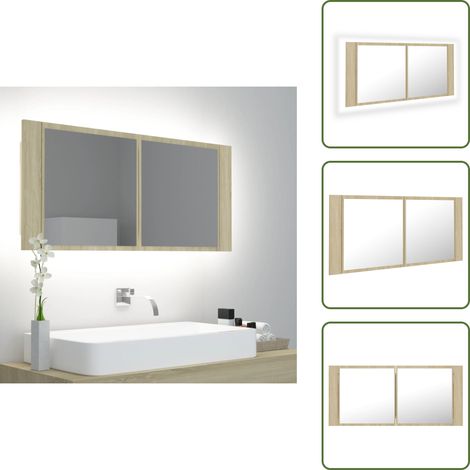 Armadietto da bagno - vidaXL Armadietto a Specchio con Luci LED Rovere Sonoma in Acrilico - Armadietto in acrilico