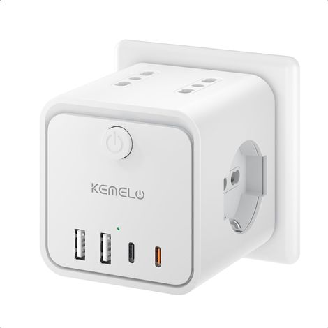Multiprise électrique 30 W avec 4 prises universelles 10/16 A ITA et Schuko, multiprise avec 2 USB A+2 USB C, prise multiprise plate peu encombrante avec interrupteurs pour maison, bureau (1/5)