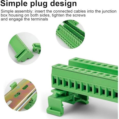Bornier électrique, connecteur électrique, 14 broches, guide-câble intégré sur rail DIN, bornier de terre, diamètre de câble 2,5 mm, pour câblage et conversion de circuits (1/5)