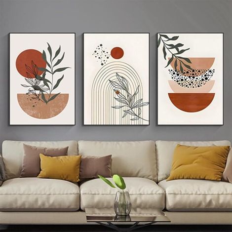 Lot de 3 posters - Style bohème - Plante esthétique - Art abstrait moderne - Tableau mural - Décoration bohème - Sans cadre - Poster 09, 30 x 40 cm (1/4)