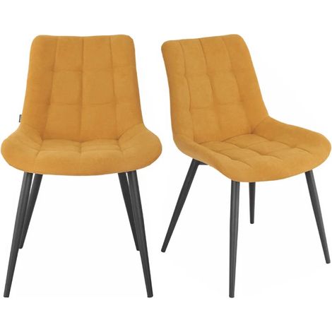 Lot 2 chaises en tissu capitonné jaune et pieds en métal - JAELLE 2