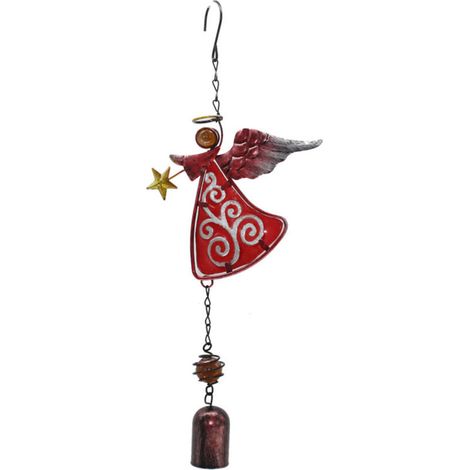 Ce carillon éolien décoratif en métal présente un design angulaire unique et une forme d'ange, ce qui le rend adapté à une utilisation en extérieur. (1/4)