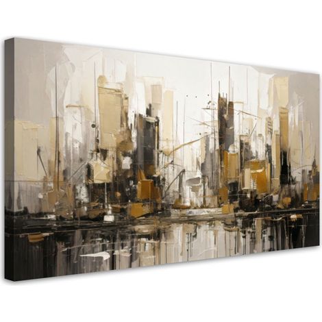 Tableau déco Ville Abstraction Or Beige 100x50 (1/5)
