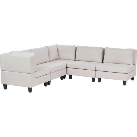 Divano ad angolo modulare 5 posti tessuto beige chiaro lato destro Unstad