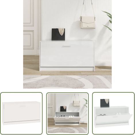 Banc à chaussures, Meuble d'entrée, Banc de Rangement Blanc brillant 80x24x45 cm Bois d'ingénierie NKK12884 BonneVie (1/5)