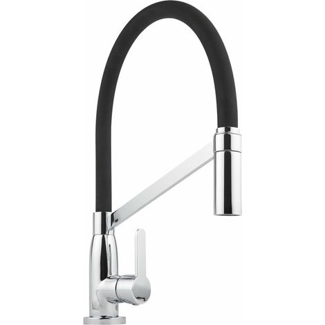 Milano Select Mono Kitchen Sink Mixer Tap with Pull Out Nozzle and Lever Handle – Chrome and Black (1/5)