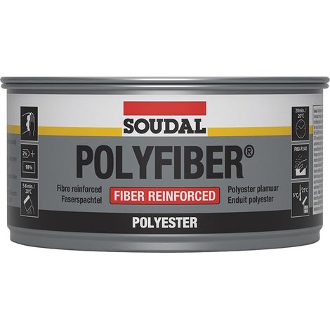 Soudal Polyfiber mastic polyester gris renforcé de fibres de verre – Carrosserie, métal et bois – 250 g