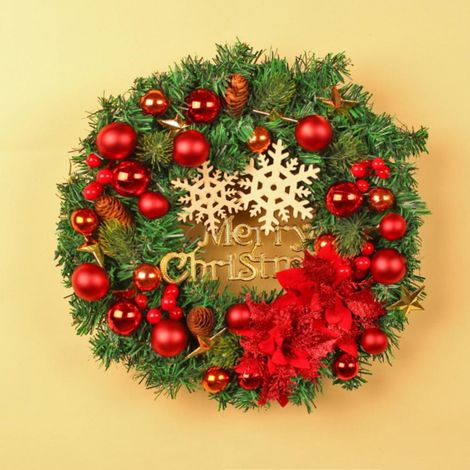 Guirlande De Noël - Couronne De Boules Artificielles En Bois Et PVC - Pour Porte D'Entrée Mur Ou Fenêtre - 40 Cm - 1 Pièce (1/5)