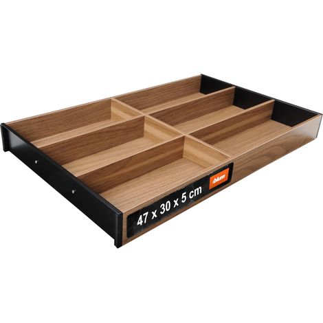 range-couverts organiseur de tiroir pour cuisines et meubles modernes trie et range couverts avec clarté avec pieds antidérapants 47×30×5 cm Noyer Tennessee (1/5)
