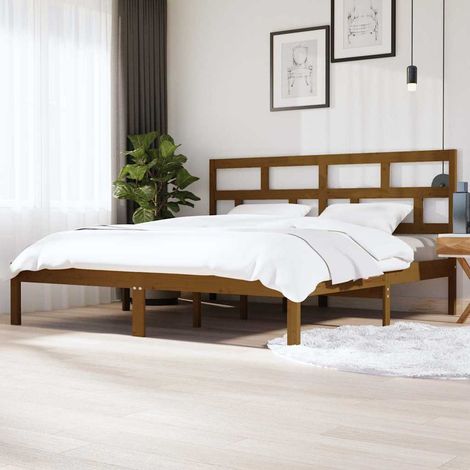 Cadre De Lit Moderne: King Size - Lit Double - Marron miel Bois de pin massif 200x200 cm Chic-793356 (1/5)