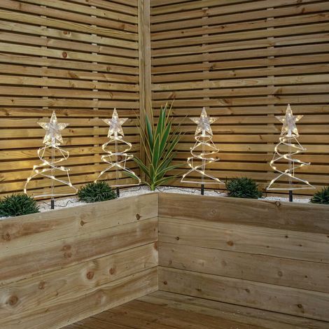 45cm Set of 4 Light up Spiral Christmas Tree Garden Path Lights with 100 Warm White LEDs (1/5)