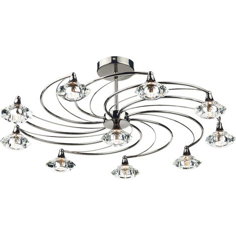DAR LUTHER - Plafonnier semi-affleurant en cristal de chrome noir, 10x G9 (1/5)