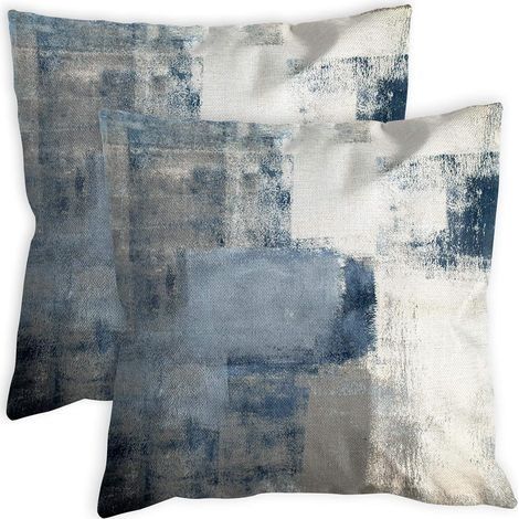 Lot de 2 housses de coussin gris bleu 45,7 x 45,7 cm motif abstrait moderne blanc bleu marine décoratifs coussins décoration d'intérieur housses de coussin pour canapé lit salon (1/5)