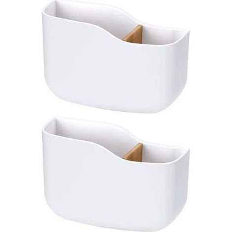 2 Pièces Boîte d'Organisateur Mural, Supports de Télécommande, Boîtes de Rangement Murales, Support Télécommande Mural, pour Lecteurs Multimédias, Contrôleurs, Téléphones Portables (Blanc) (1/4)