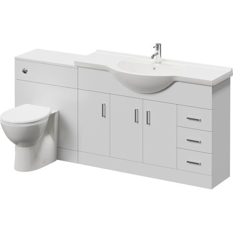 Alexander James Cento Gloss White 1800mm 3 Door Vanity Unit Toilet Suite - 1800mm - Chrome 96mm James HandleJames Toilet Pan and Seat
