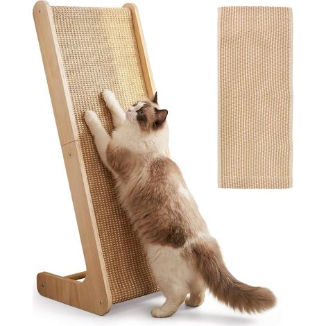 Grattoir pour Chat, 69CM Griffoir d'intérieur en Forme de L Griffoir Chat en Sisal avec Coussin de Remplacement en Sisal Plateau à Gratter Vertical pour Chats d'intérieur (1/5)