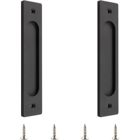 Poignées de porte intérieures lot de 2 en aluminium noir mat encastrées avec vis de montage (1/5)
