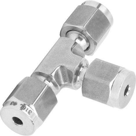 Raccord en T avec bague de compression de même diamètre, acier inoxydable 316, pièce forgée à chaud SS-600-3Ф3 (1/5)