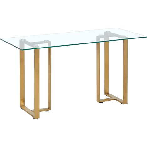 Bureau en verre trempé et acier inoxydable - Transparent et doré - NILESA (1/5)