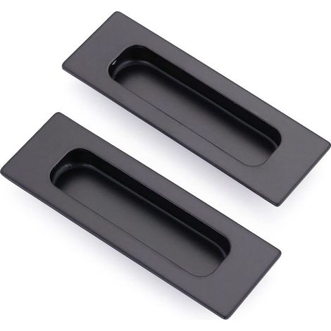 Set aus 2 rechteckigen, eingelassenen Schiebetürgriffen mit verdeckter Vertiefung, 12 x 4 x 1,2 cm, mattschwarzer Edelstahl (1/5)