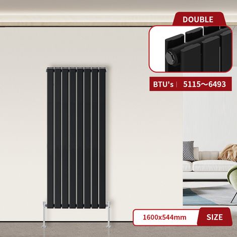 Flat Panel Radiator Black Vertical 1600 x 544mm Double Column