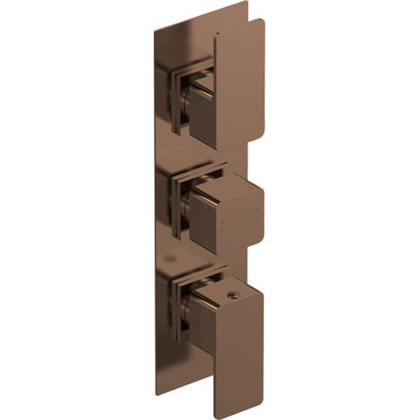 Nuie Windon Thermostatic Concealed Shower Valve with Diverter Triple Handle - Brushed Bronze