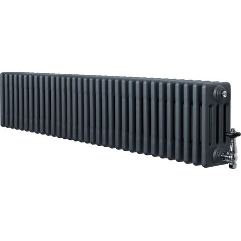 Radiatore Tradizionale 4 Colonne Orizzontale Antracite & Valvole 300 x 1505 mm
