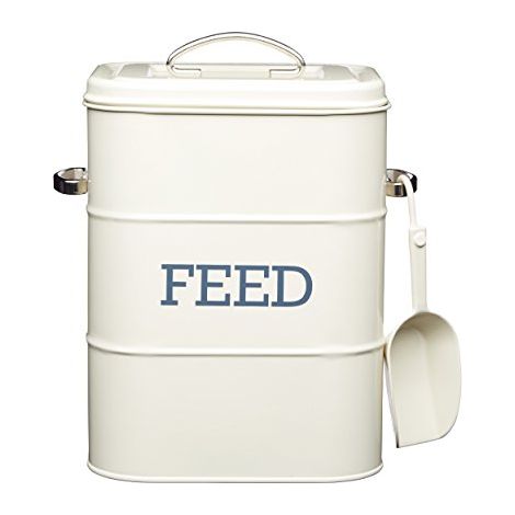 LIVING NOSTALGIA Kitchen Craft Barattolo di Latta con Scritta Feed, da 3 kg, con Cucchiaio, Colore: Panna Antica (1/4)