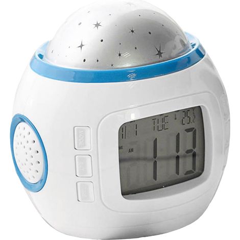 Réveil à projection avec rétroéclairage, fonction snooze, projecteur de ciel, thermomètre et calendrier numérique. (1/5)