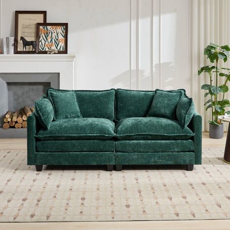 Canapé d'angle Cloud (pouf non inclus), canapé moderne, idéal pour le salon, la chambre et l'appartement, coussin d'assise double couche confortable, tissu chenille respirant, vert, DE5012GN (1/5)