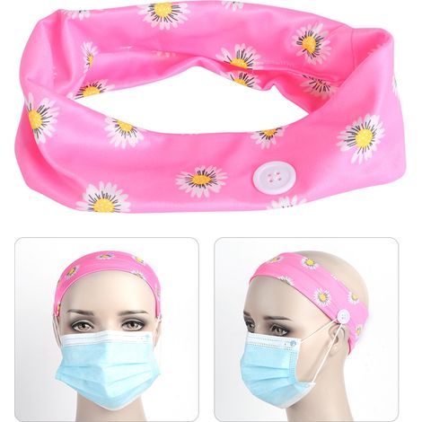 Lot de 2 bandeaux de sport, d'entraînement et de yoga en polyester, décorés de boutons, rose rouge. (1/5)